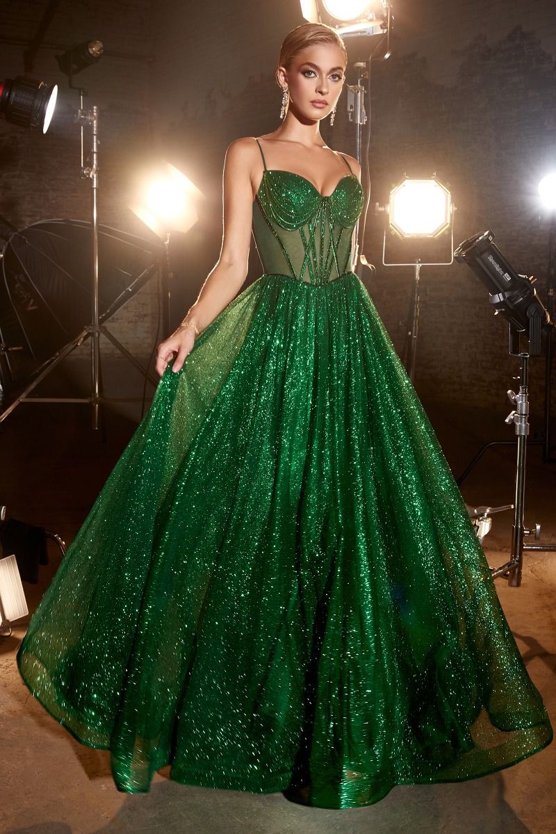 green disc sequin dress LaDivine CD832 Prom Dress - Emerald