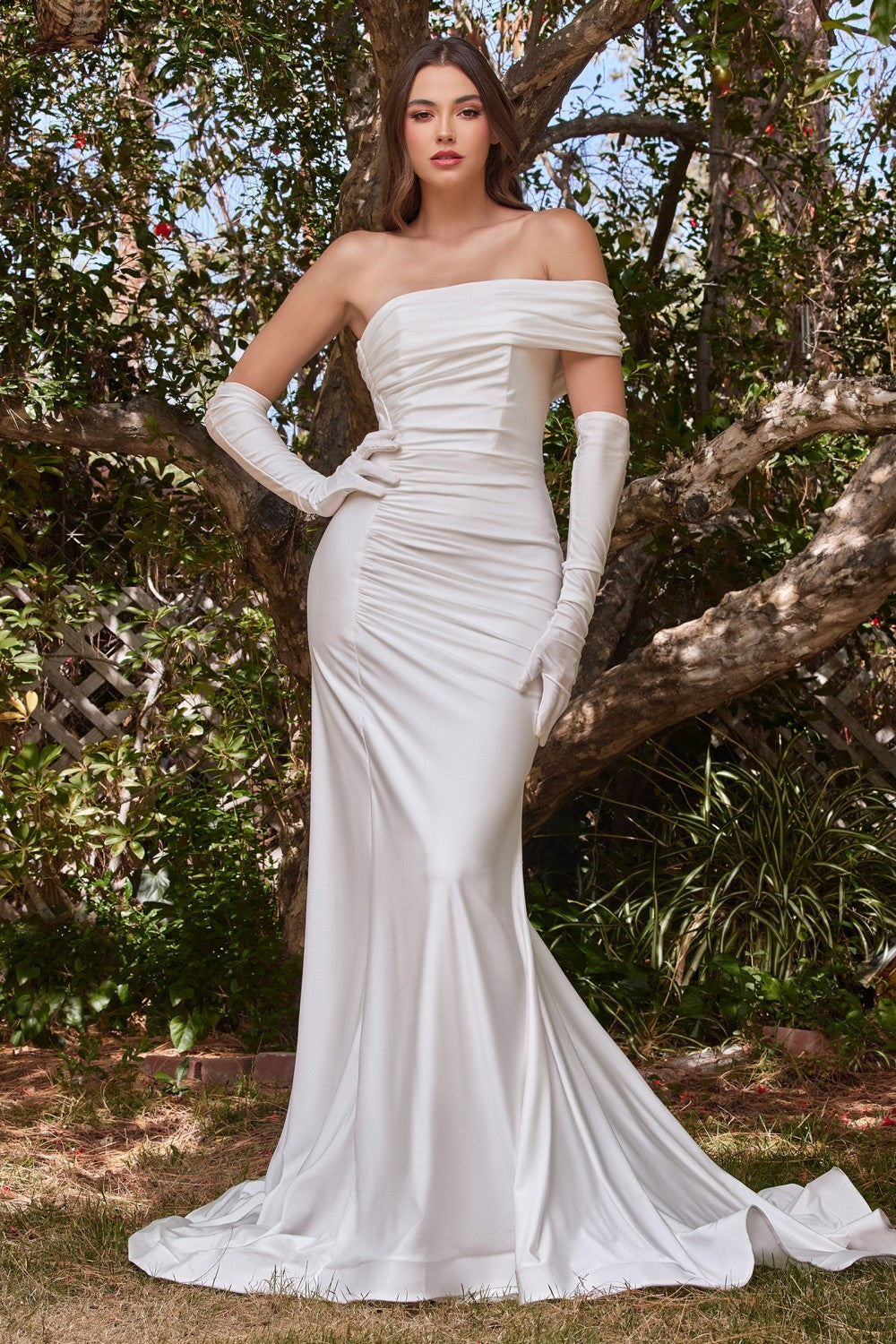 Cinderella Divine Plus Size White Portrait Satin Bridal Gown