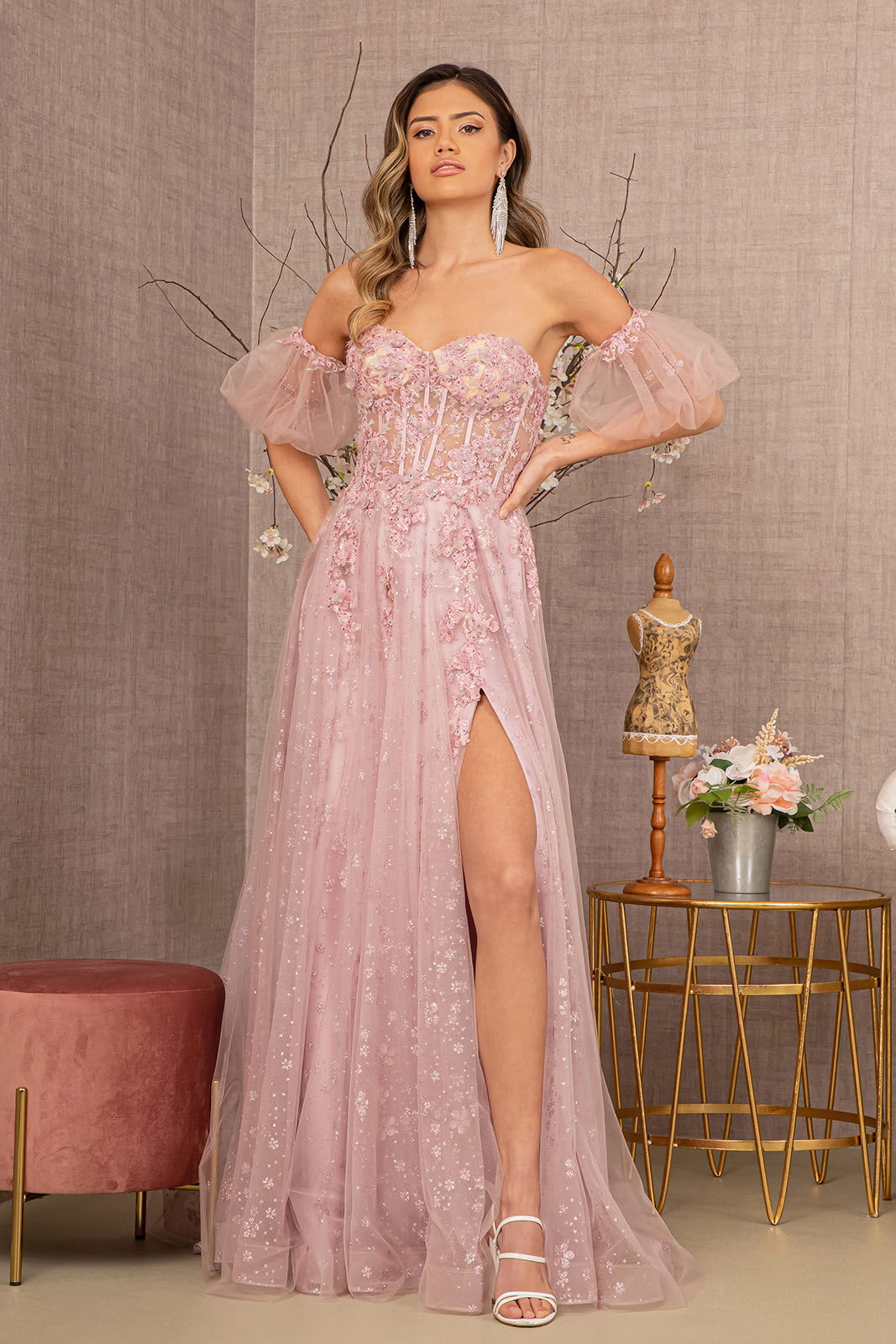dusty rose glitter dress GLS GL3126 dusty rose dresses for wedding