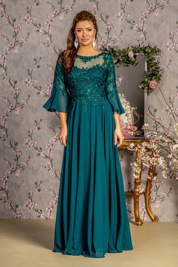 emerald green 3 4 sleeve dress GLS GL3434 Boat Neckline 3/4 Length Sleeves Zipper Closure Mother of the Bride INSTAGRAM