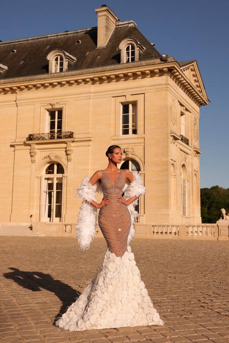 Chic & Holland HF110710 Rosette Mermaid Couture Dress Nude / 8