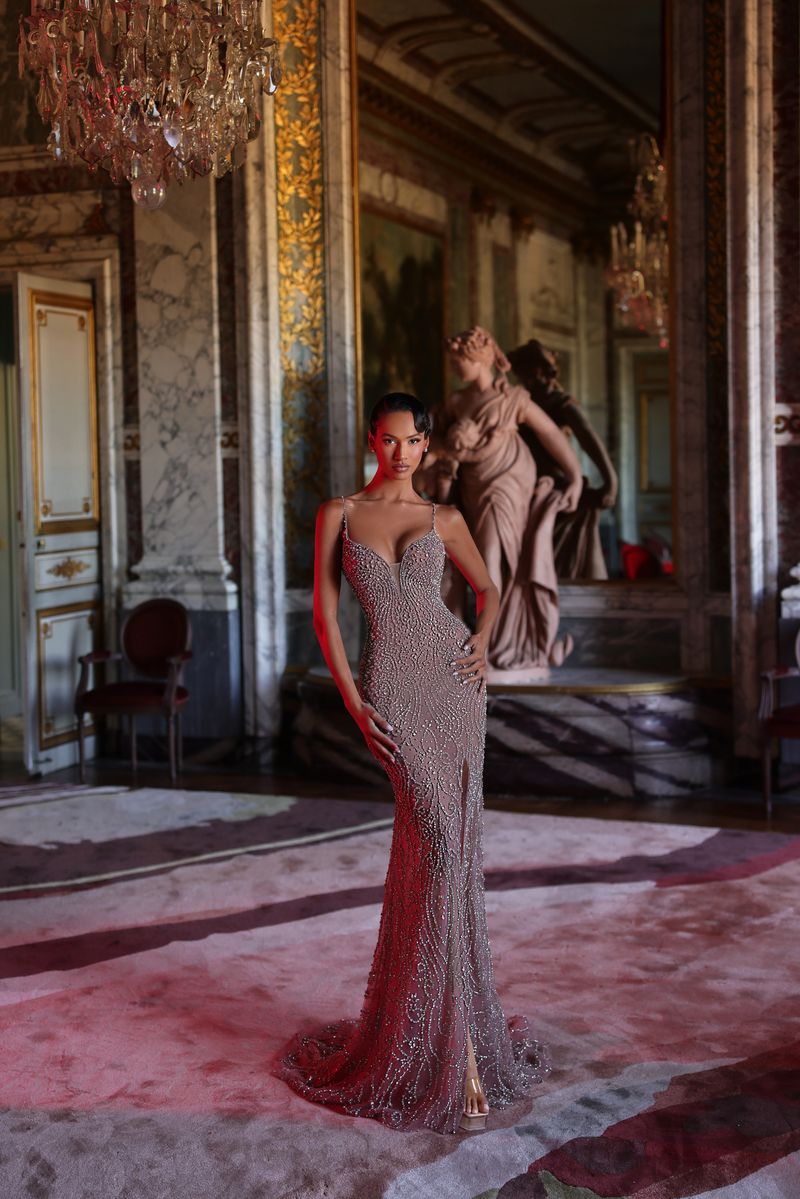 Chic & Holland HF110716 Sweetheart Slit Sheath Couture Dress DUSTY ROSE / 18