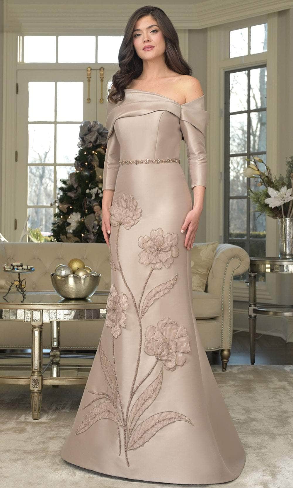 off the shoulder three quarter sleeve dress A-Line Maxi Off-The-Shoulder 3-4-Sleeve Tulle Summer Wedding Dress With  Appliques