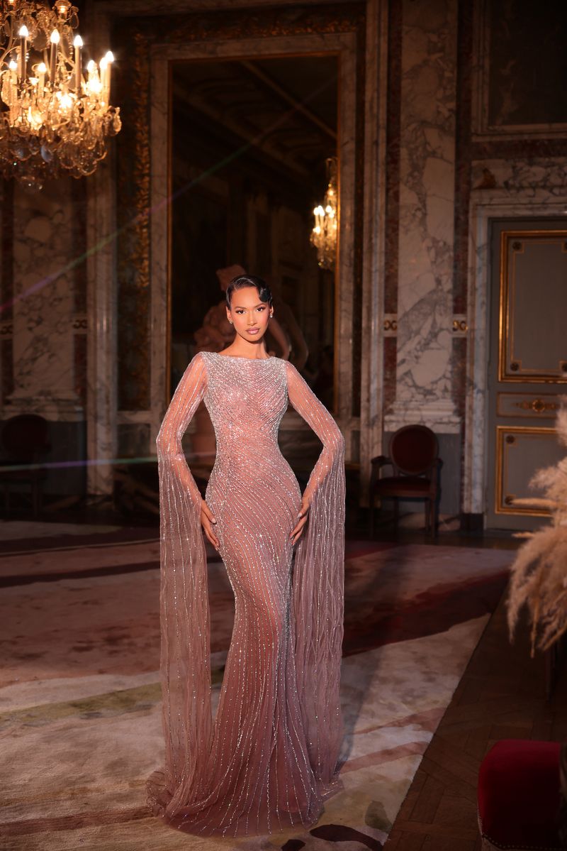 Chic & Holland PH120144 Cape Sleeve Sheath Couture Dress