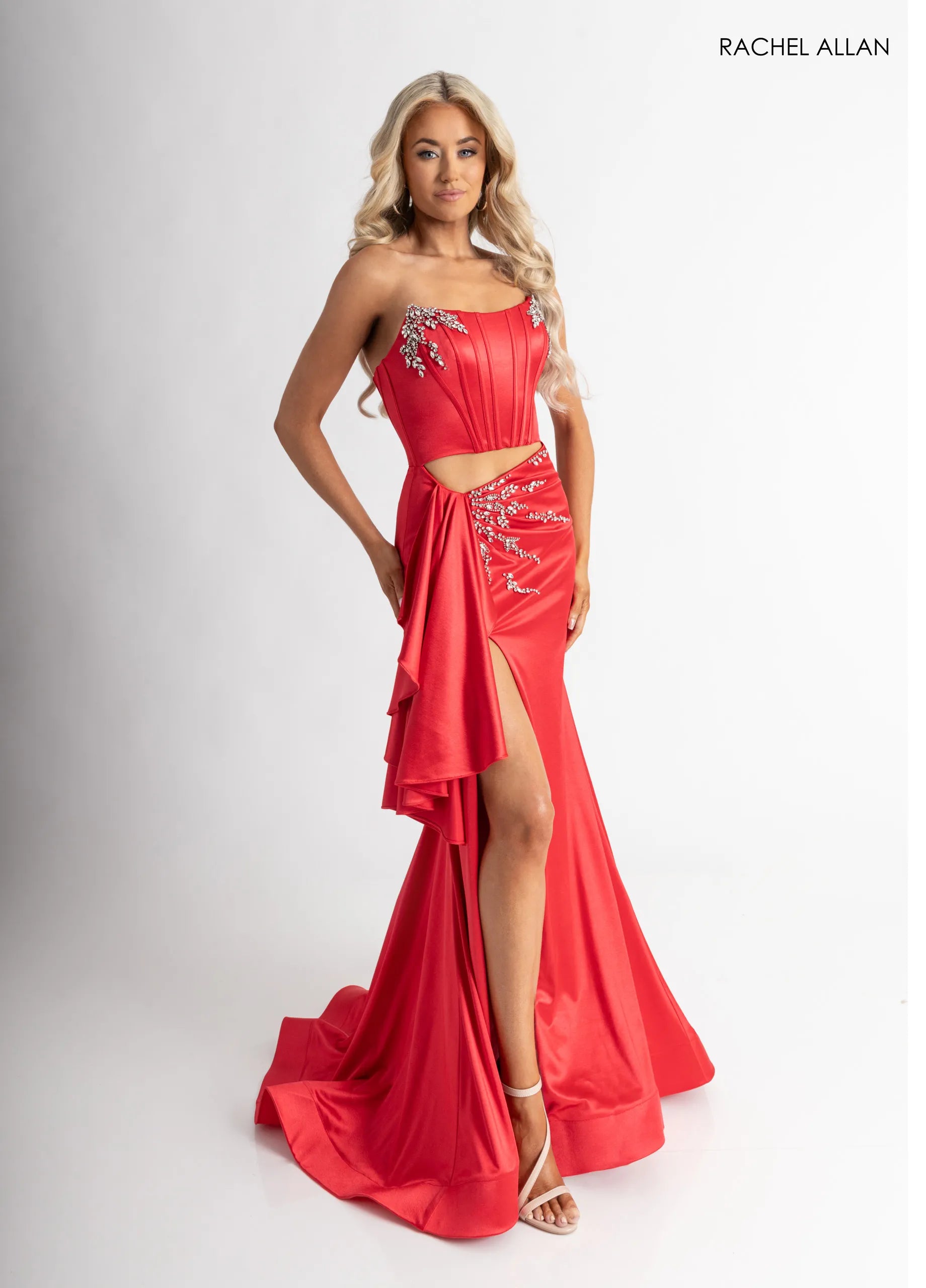 Rachel Allan 71061 Strapless Crystal Beaded Prom Dress 2026 Red / 4