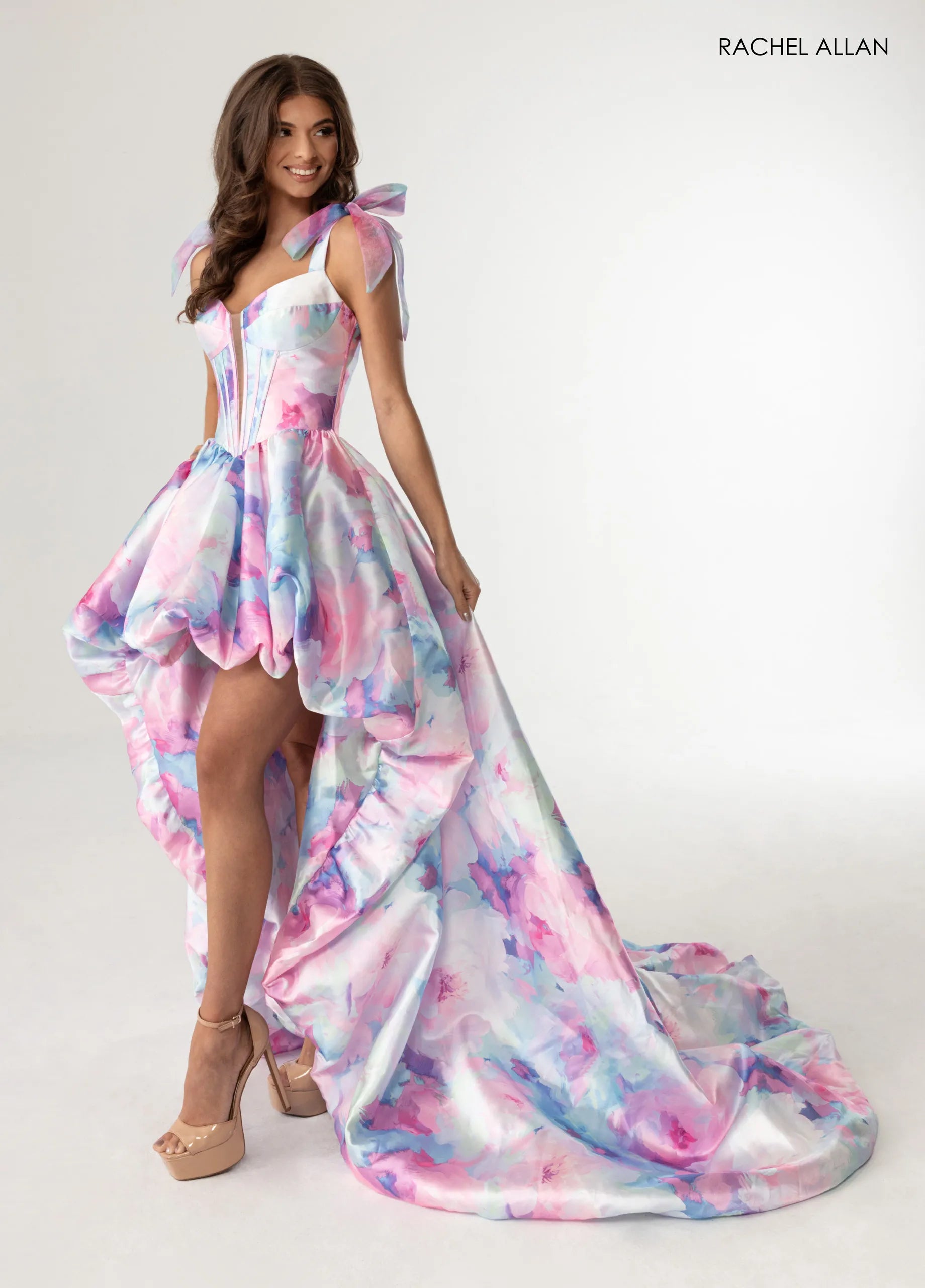strapless open back dress V-Neck Pink Satin High Low Homecoming Dress – luladress main image 1