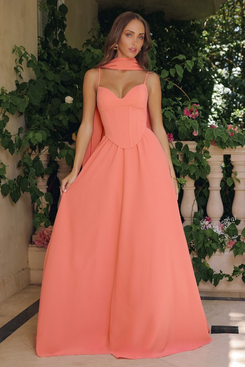 Amoris T711 Sleeveless Corset Prom 2026 Dress PASTEL CORAL / XXS