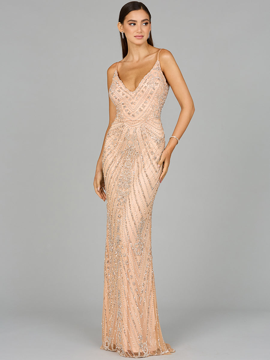 Lara Dresses 29109 - Sleeveless Beaded Evening Dress 2 / Blush/Silver - Shop Lara Dresses Dresses On Couture Candy at CoutureCandy.com