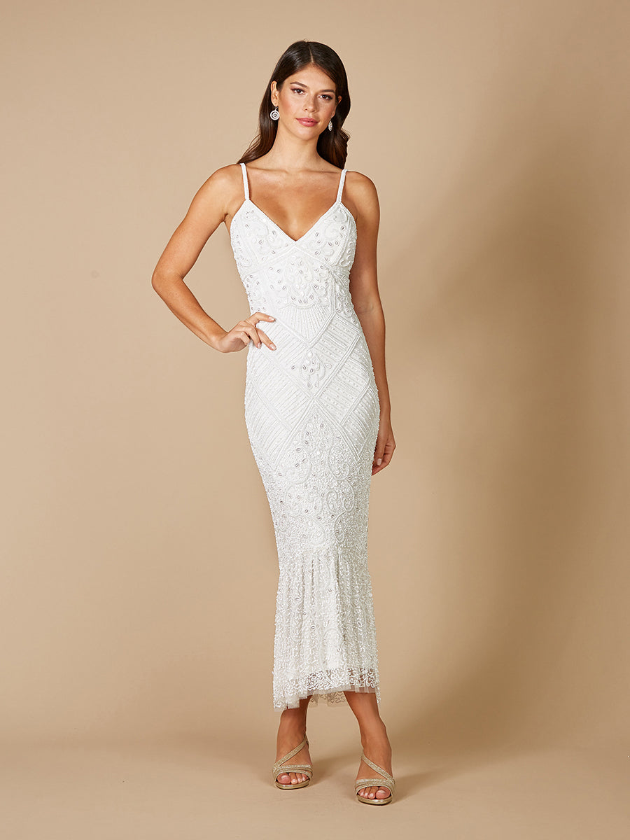 lara dresses Lara 51093 Fae V-Neck Spaghetti Strap Wedding Gown Ivory / 4