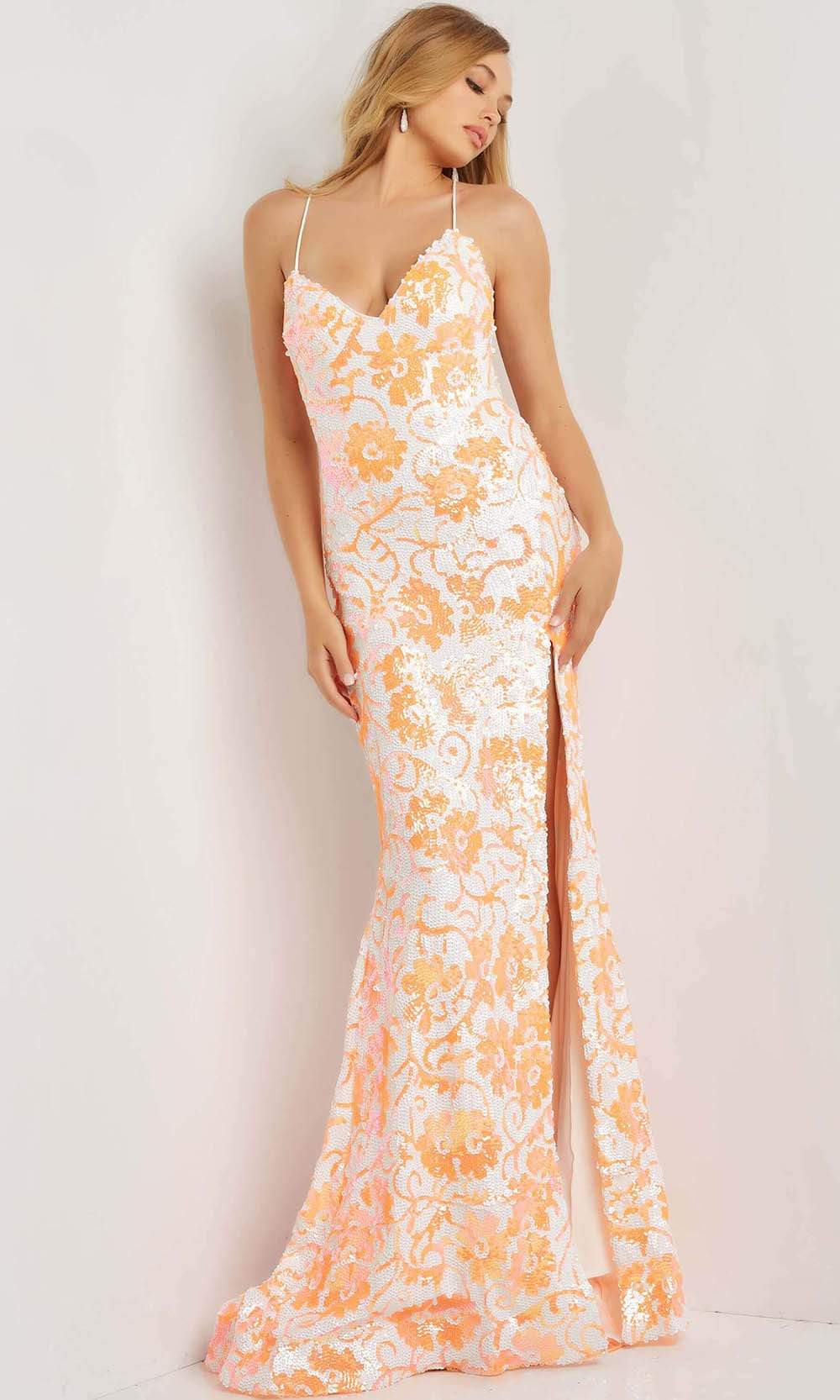 jovani orange flower dress Orange Beaded Corset Bodice Prom Dress 23216