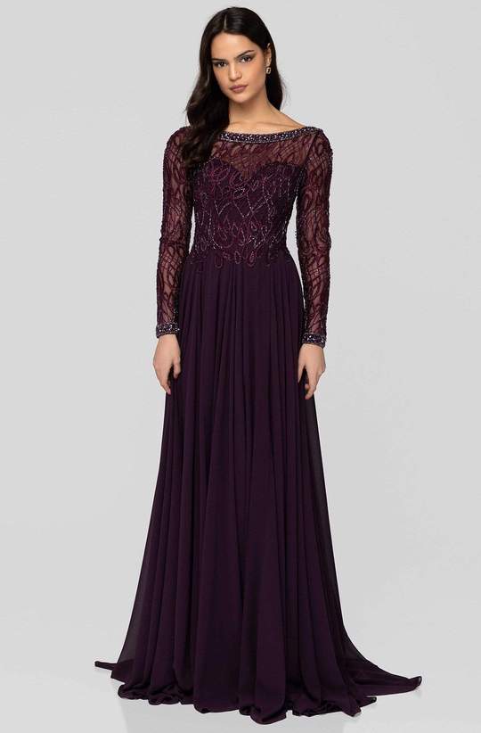 Terani Couture Lace V-Neck Long Sleeve Gown