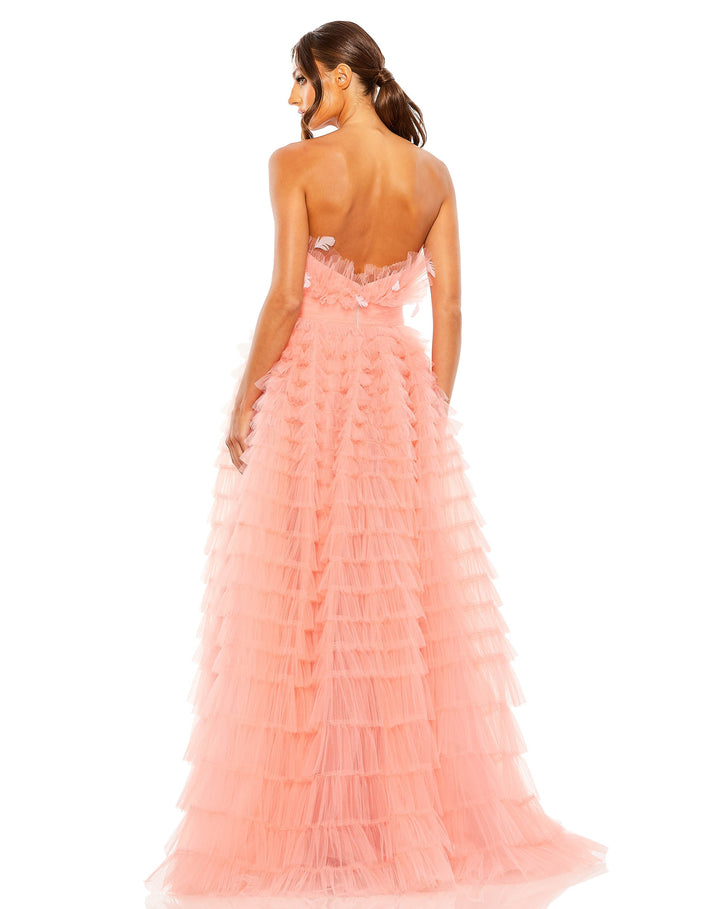 Strapless Ruffle Gown with Feathers - FOSTANI