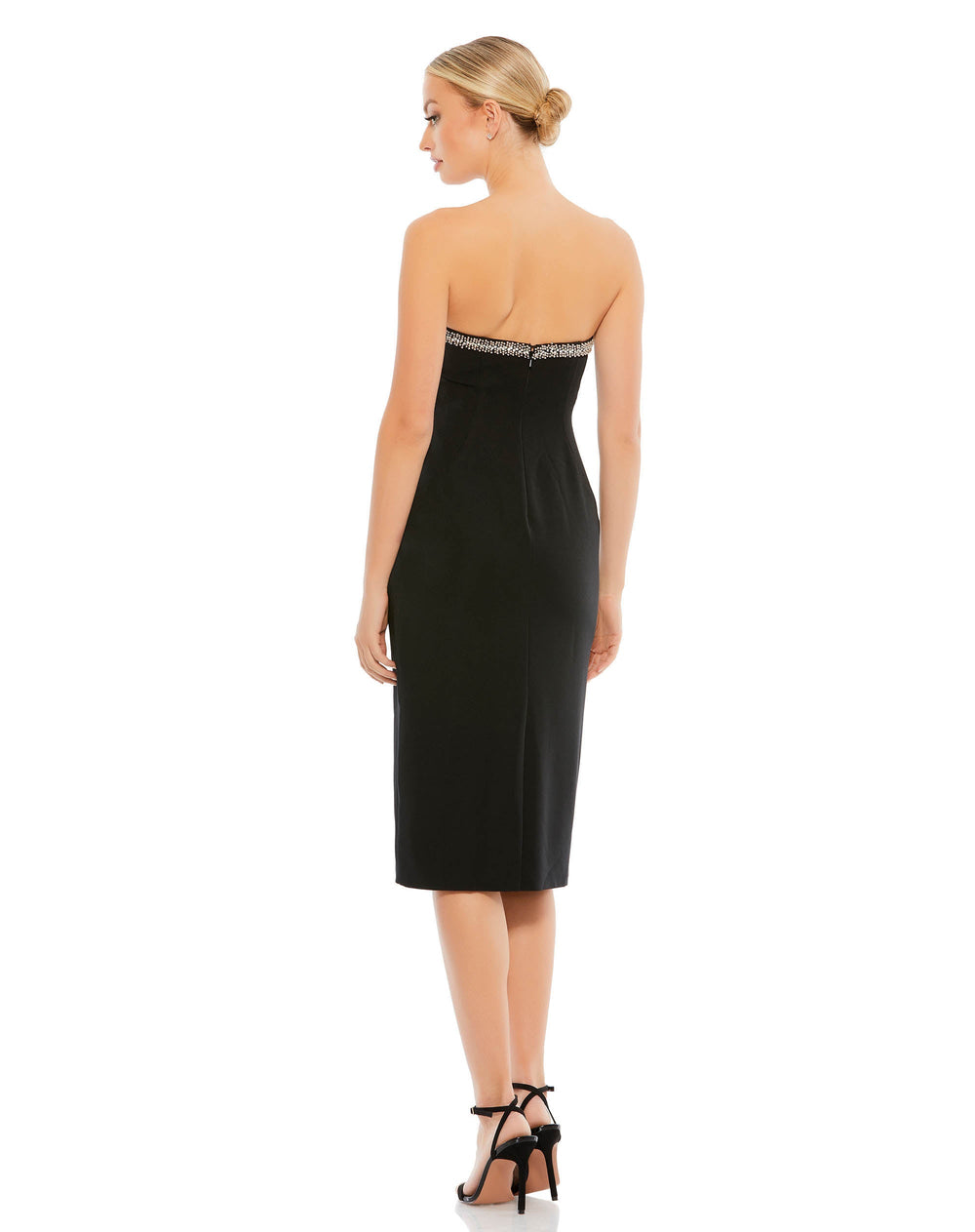 Jeweled Strapless Neckline Fitted Midi Dress - FOSTANI