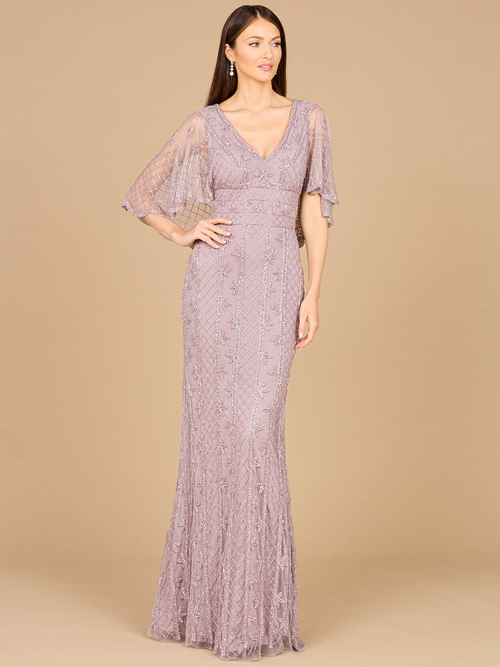 Lara 29023 - Cape Sleeve Mermaid Gown - FOSTANI