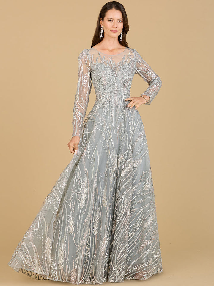 Lara 29192 - Long Sleeve Illusion Neck Gown - FOSTANI