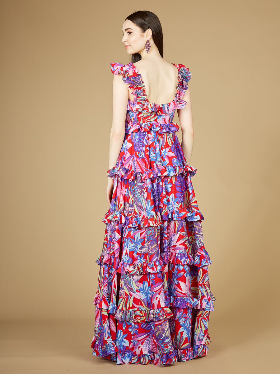 Lara 29271 - Printed Gown with Ruffle Skirt - FOSTANI