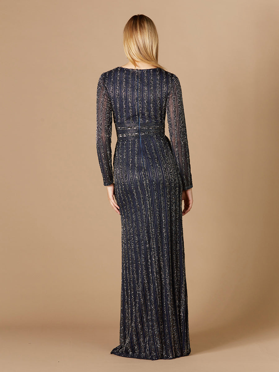 Lara 29343 - Long Sleeve Beaded Gown - FOSTANI