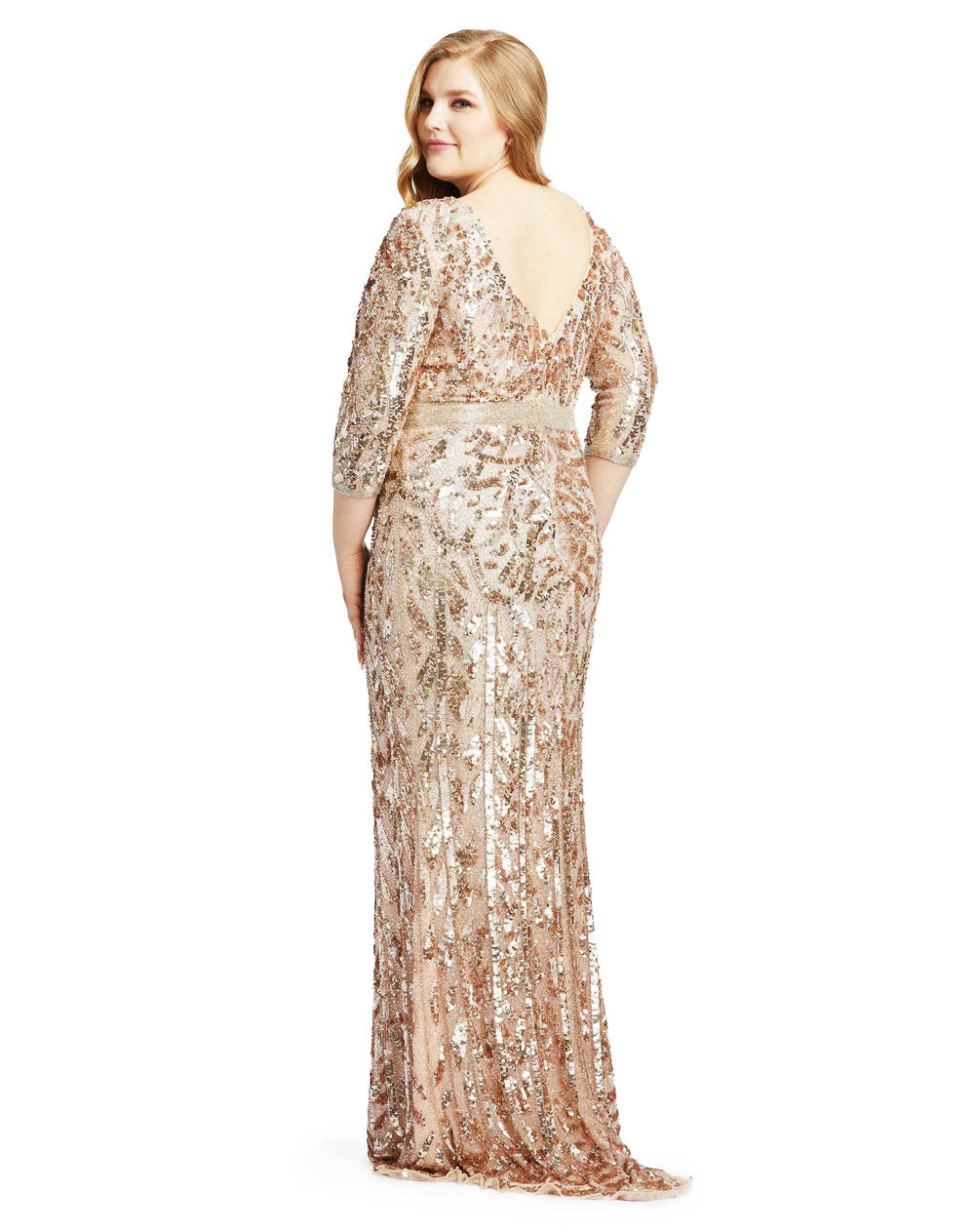 Vintage Blush Sequined Evening Gown (Plus) - FOSTANI