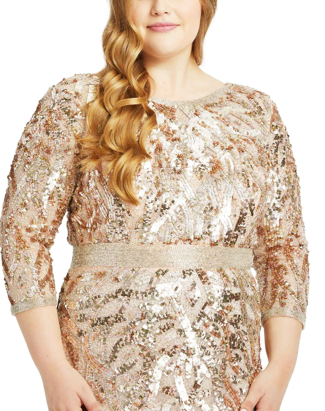 Vintage Blush Sequined Evening Gown (Plus) - FOSTANI