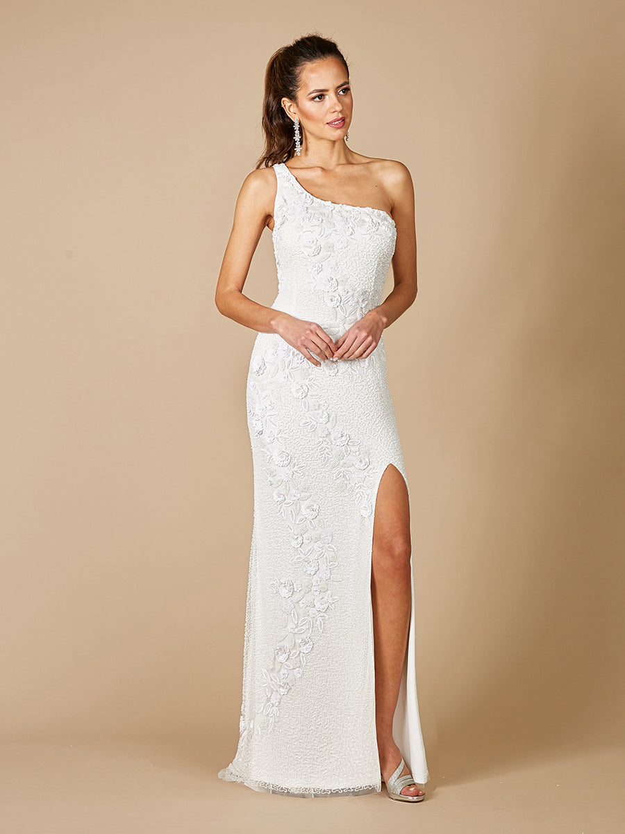 Lara Fleur One Shoulder Floral Beaded Wedding Gown - FOSTANI