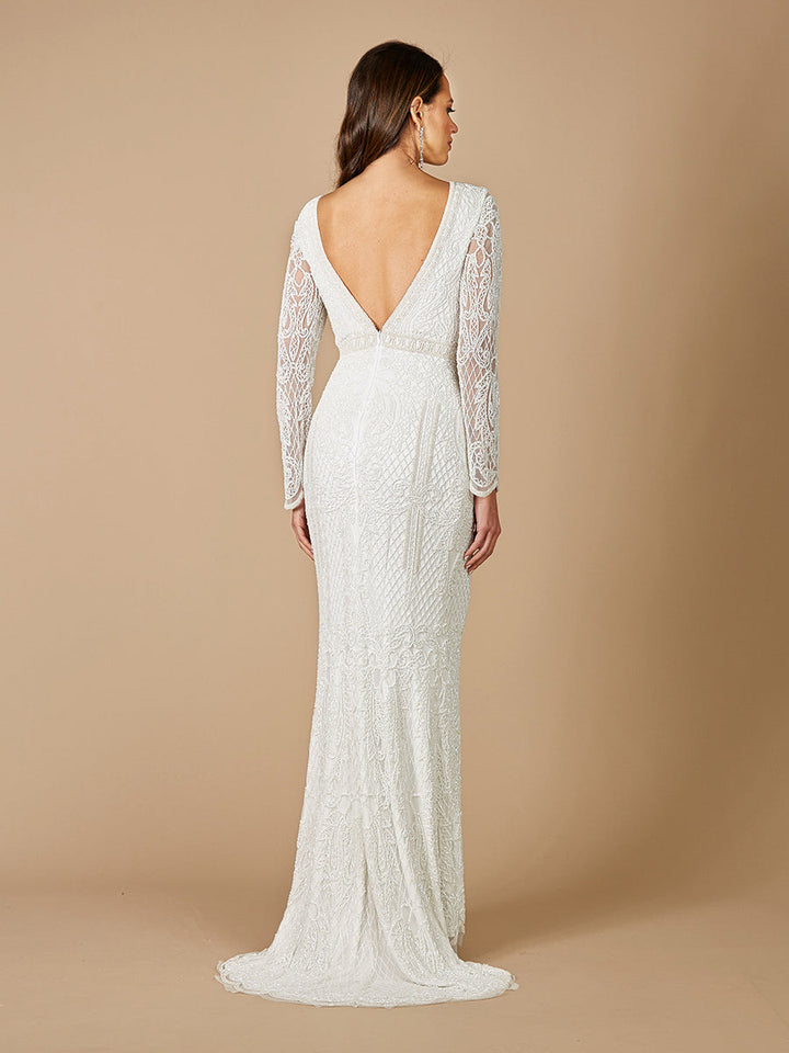 Lara Flora Beaded Long Sleeve Wedding Gown - FOSTANI