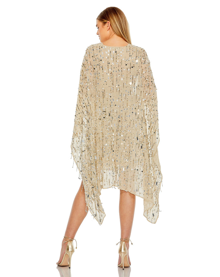 Cape Back Fringe Beaded Robe Dress - FOSTANI