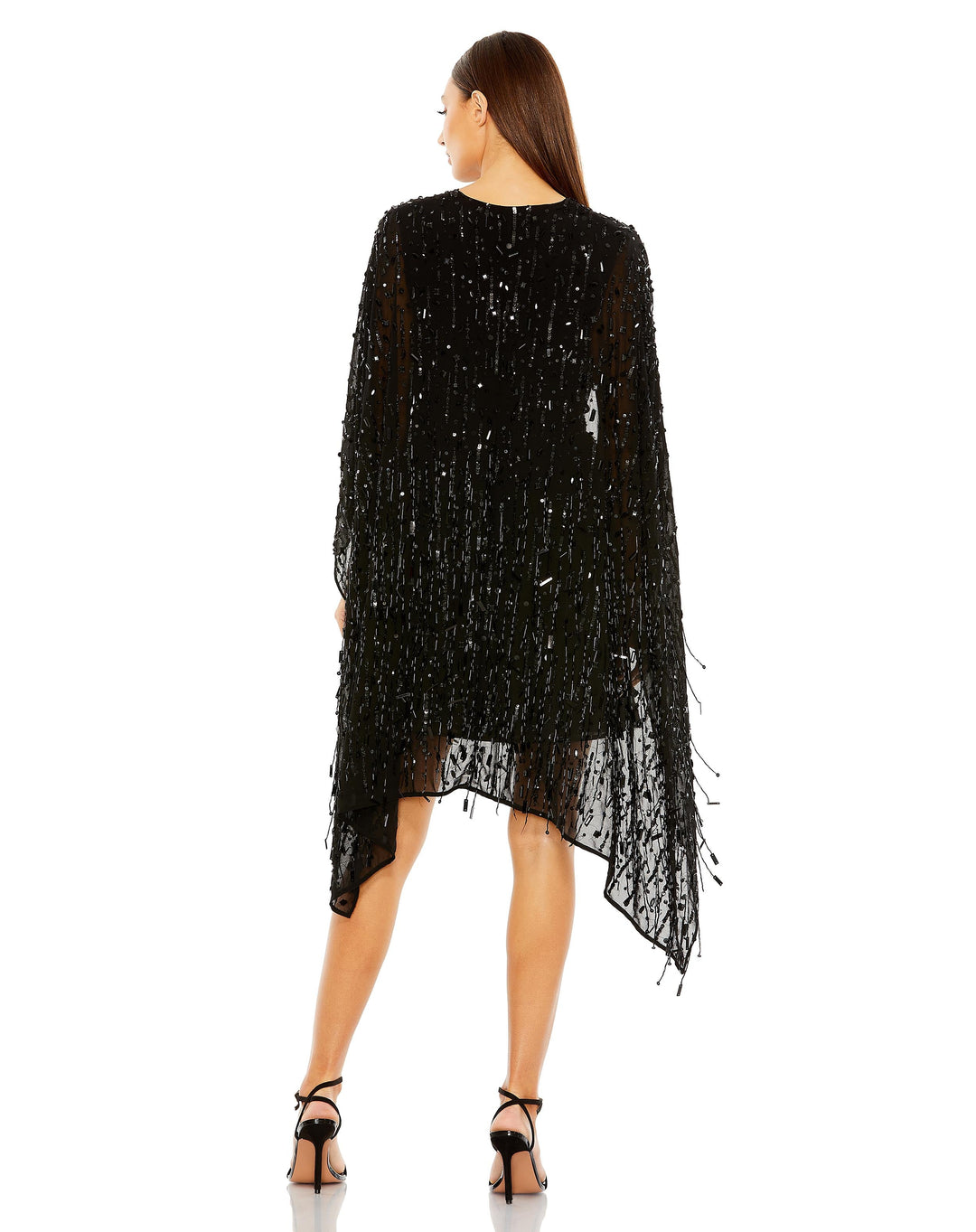 Cape Back Fringe Beaded Robe Dress - FOSTANI