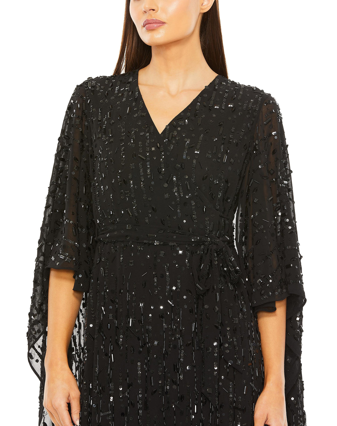 Cape Back Fringe Beaded Robe Dress - FOSTANI