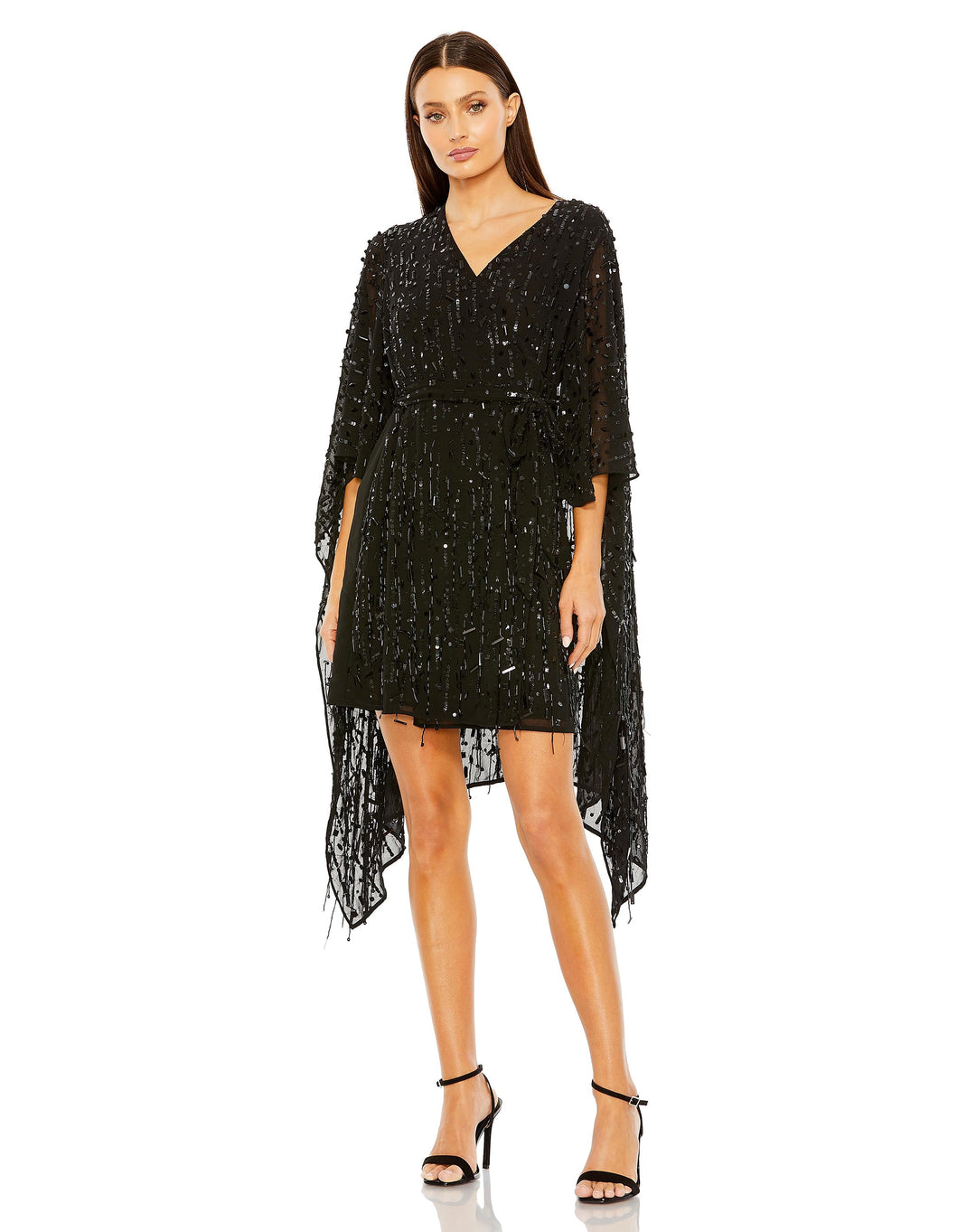 Cape Back Fringe Beaded Robe Dress - FOSTANI