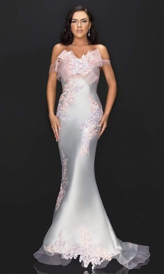 TERANI COUTURE  2011E2093 EMBROIDERED OFF-SHOULDER DRESS - FOSTANI