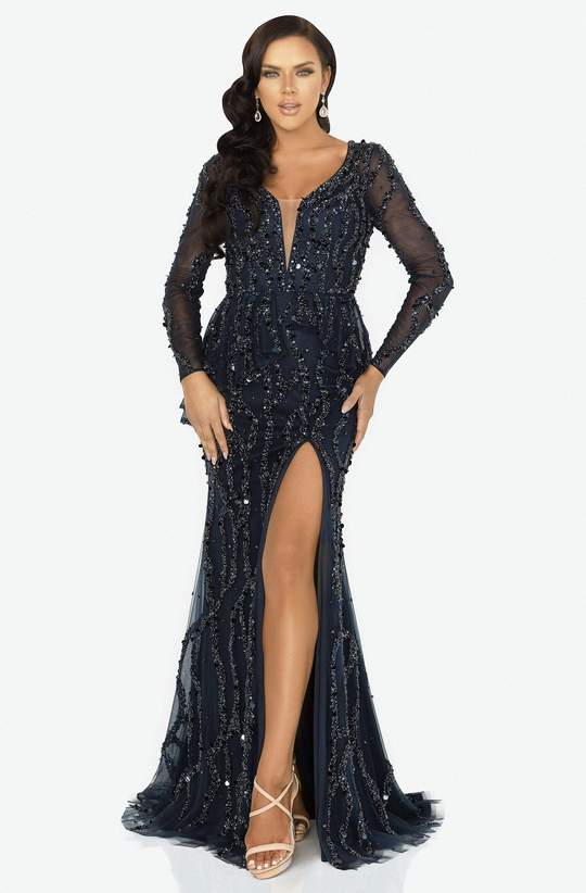 TERANI COUTURE  2012GL2392 EMBELLISHED V NECK GOWN - FOSTANI