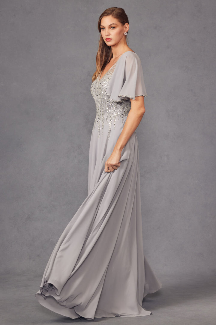 Juliet JTM14F mother of the bride dress front side view