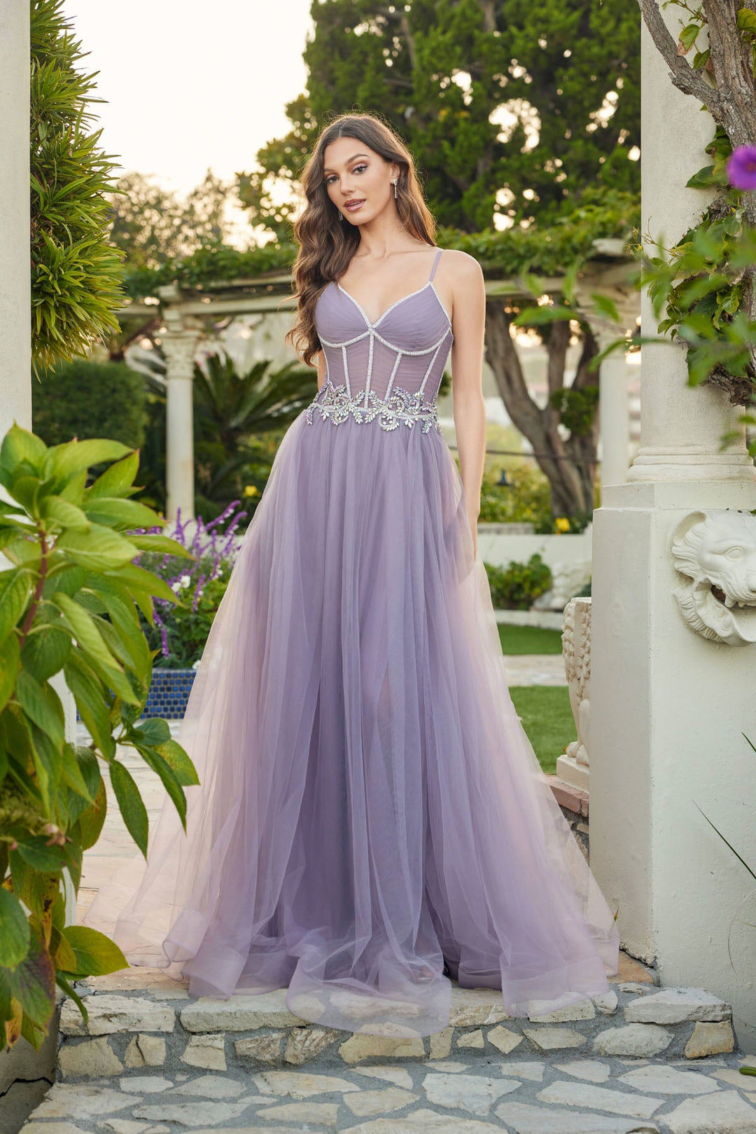 Juliet JT2638G Sweetheart Sleeveless Corset Prom Dress 2026 Grey Purple / 6