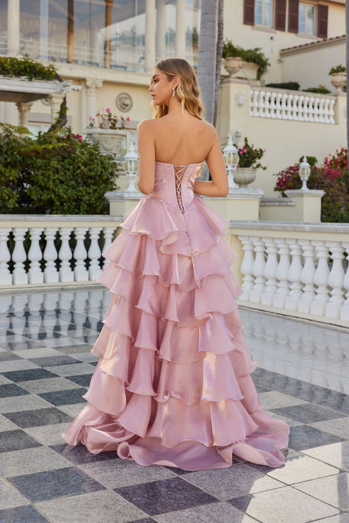 Strapless A-line Ruffled Slit Gown by Juliet JT2664S - FOSTANI.com