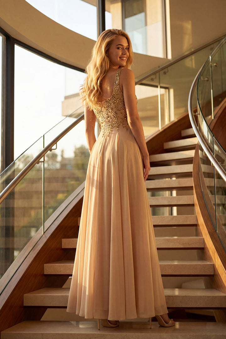 Juliet JTM21L beaded two-piece mother of the bride dress back view of sleeveless beaded bodice, option 2
