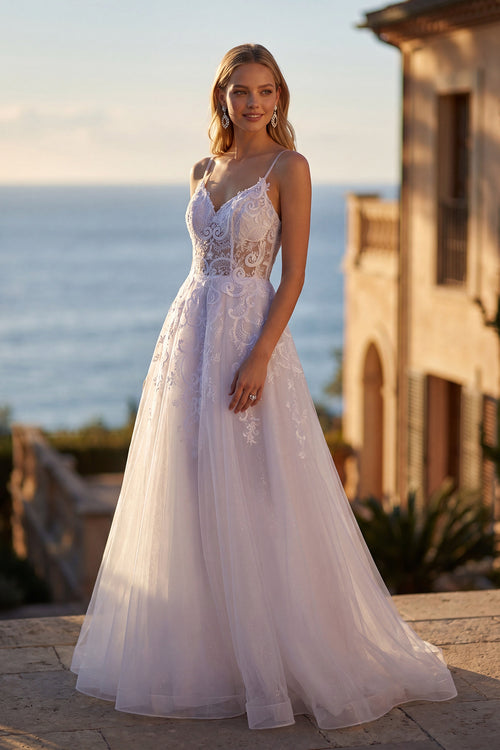 Juliet JT2482SW Embroidered Bodice Open Back A-Line Bridal Gown