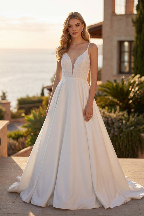 Juliet JT2603CW Plunging Neckline A-Line Bridal Gown