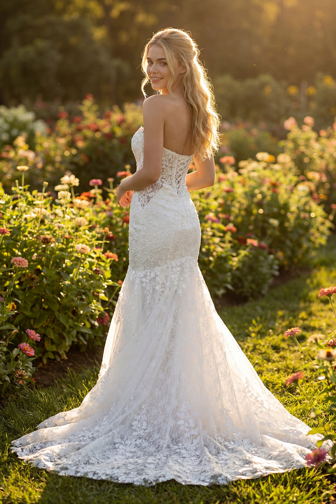 Juliet JT2666SW strapless mermaid bridal gown side view with train