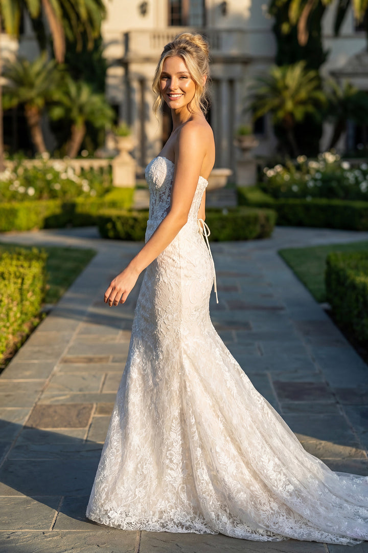 Juliet JT2667SW strapless mermaid bridal gown side view with train