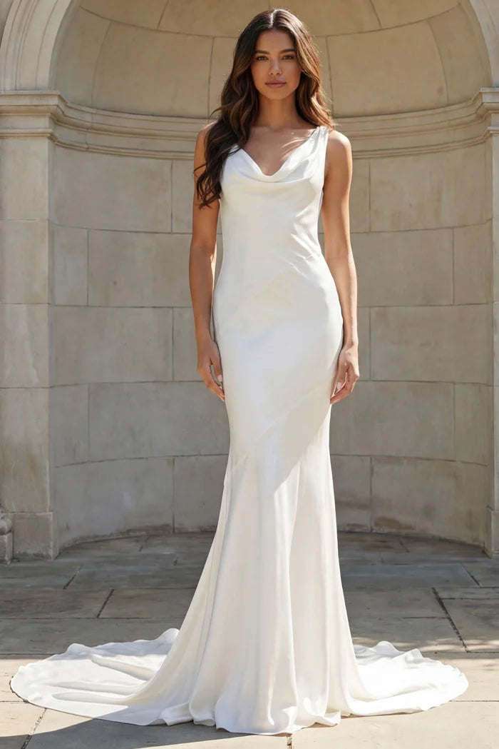 Jovani JB03910 Off White Cowl Neckline Bridal Dress