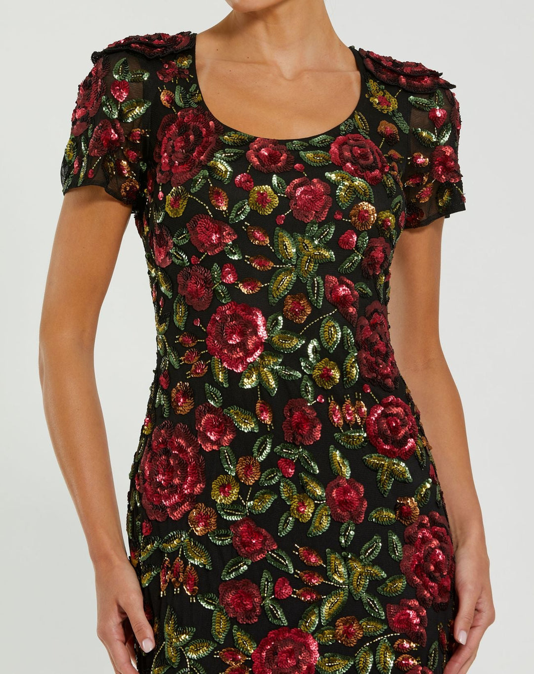 Mac Duggal 10076 Floral Sequin Scoop Neck Trumpet Gown