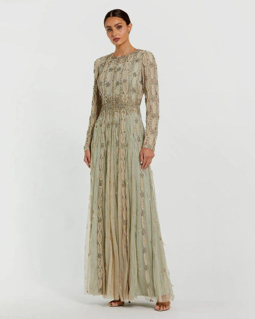 Mac Duggal 10077 Embellished Long Sleeve A-Line Dress