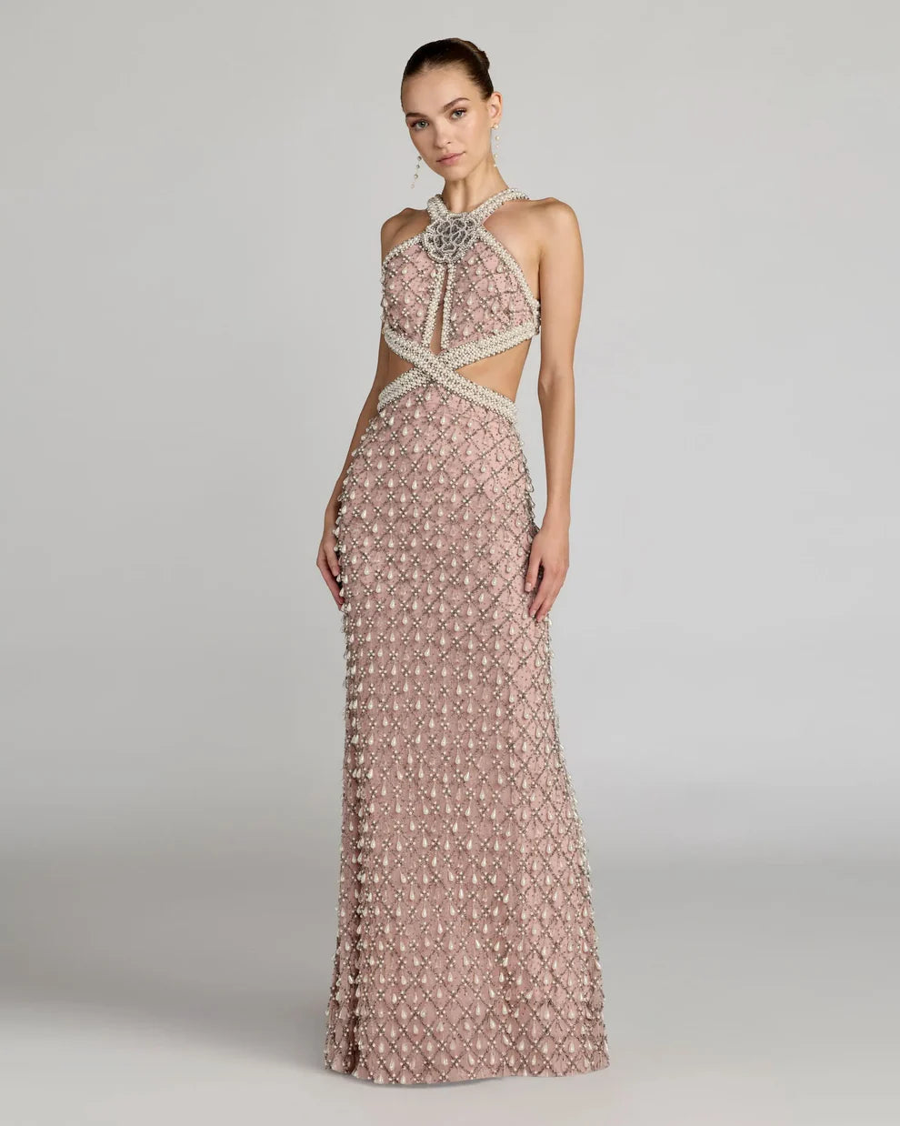 Mac Duggal 10098 Pearl Embellished Open Back Gown Dress - FOSTANI.com