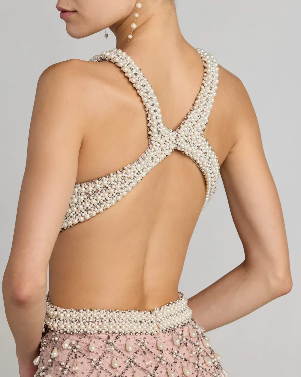 Mac Duggal 10098 Pearl Embellished Open Back Gown Dress - FOSTANI.com
