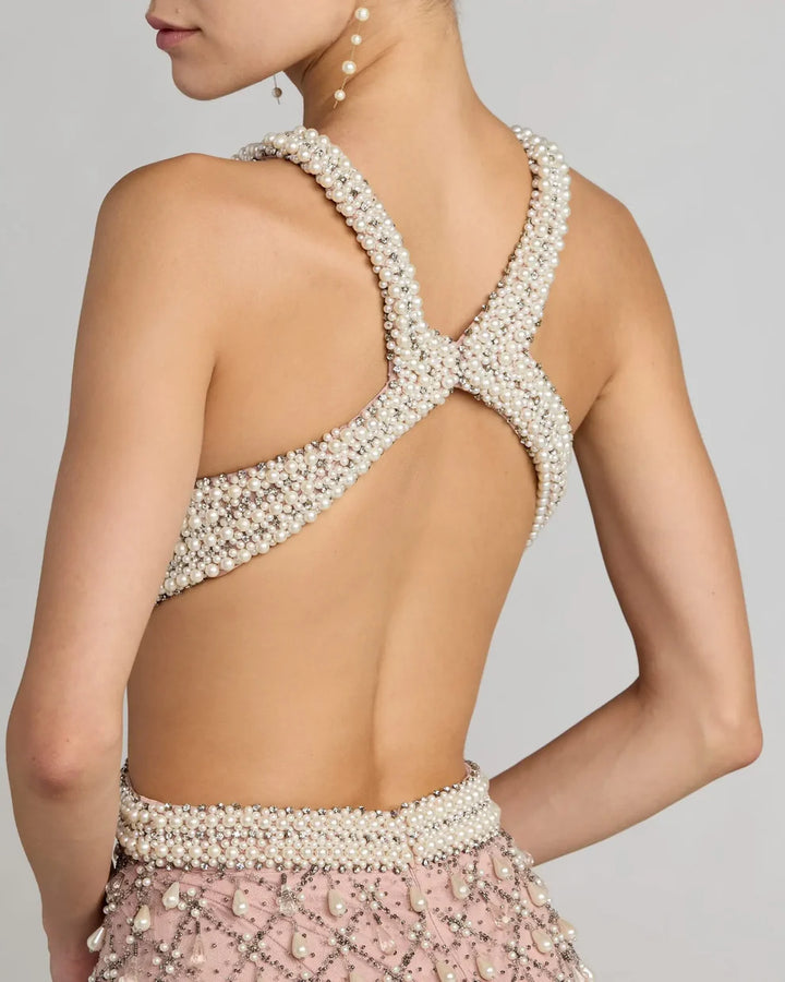 Mac Duggal 10098 Pearl Embellished Open Back Gown Dress - FOSTANI.com