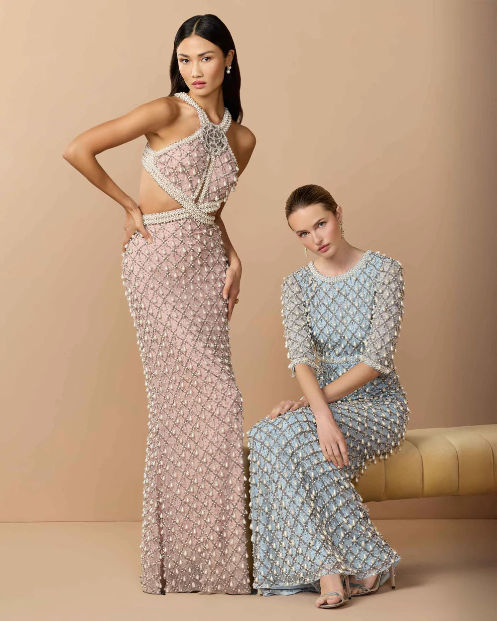 Mac Duggal 10098 Pearl Embellished Open Back Gown Dress - FOSTANI.com