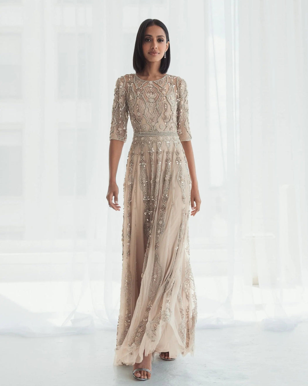 Mac Duggal 10115 3/4 Sleeve Embellished A-line Dress | FOSTANI Mac Duggal 10115 3/4 Sleeve Embellished A-line Dress | FOSTANI