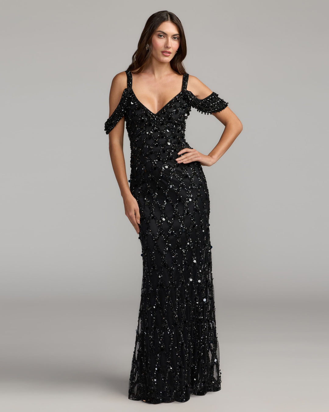 Mac Duggal 10139 Sequin Embellished V-Neck Gown