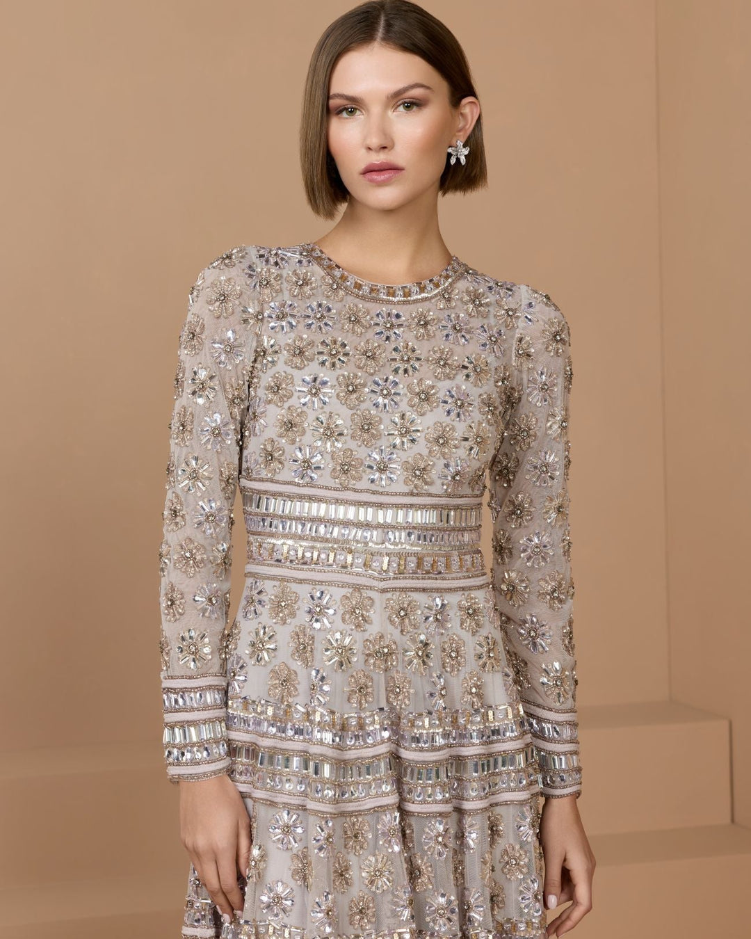 Mac Duggal 10174 Embellished Long Sleeve A-Line Gown