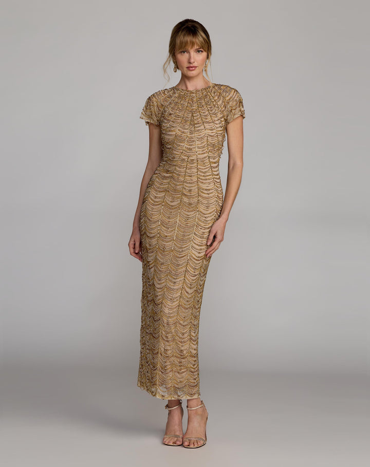 Mac Duggal 10184 Beaded Cap Sleeve Column Gown